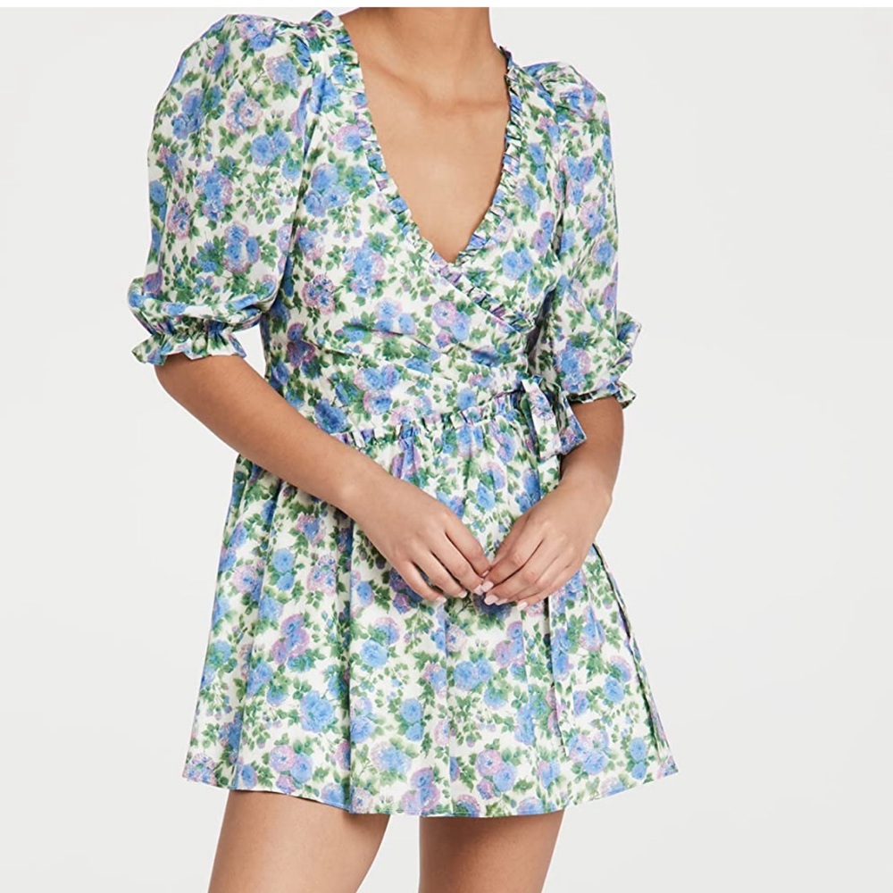 for Love & Lemons pouf shoulder V neck dress